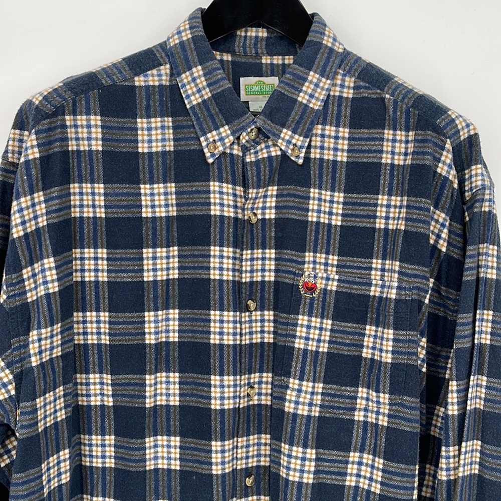 Sesame Street Shirt Vintage 90s Elmo Grunge Flannel Oversized XL PBS‎